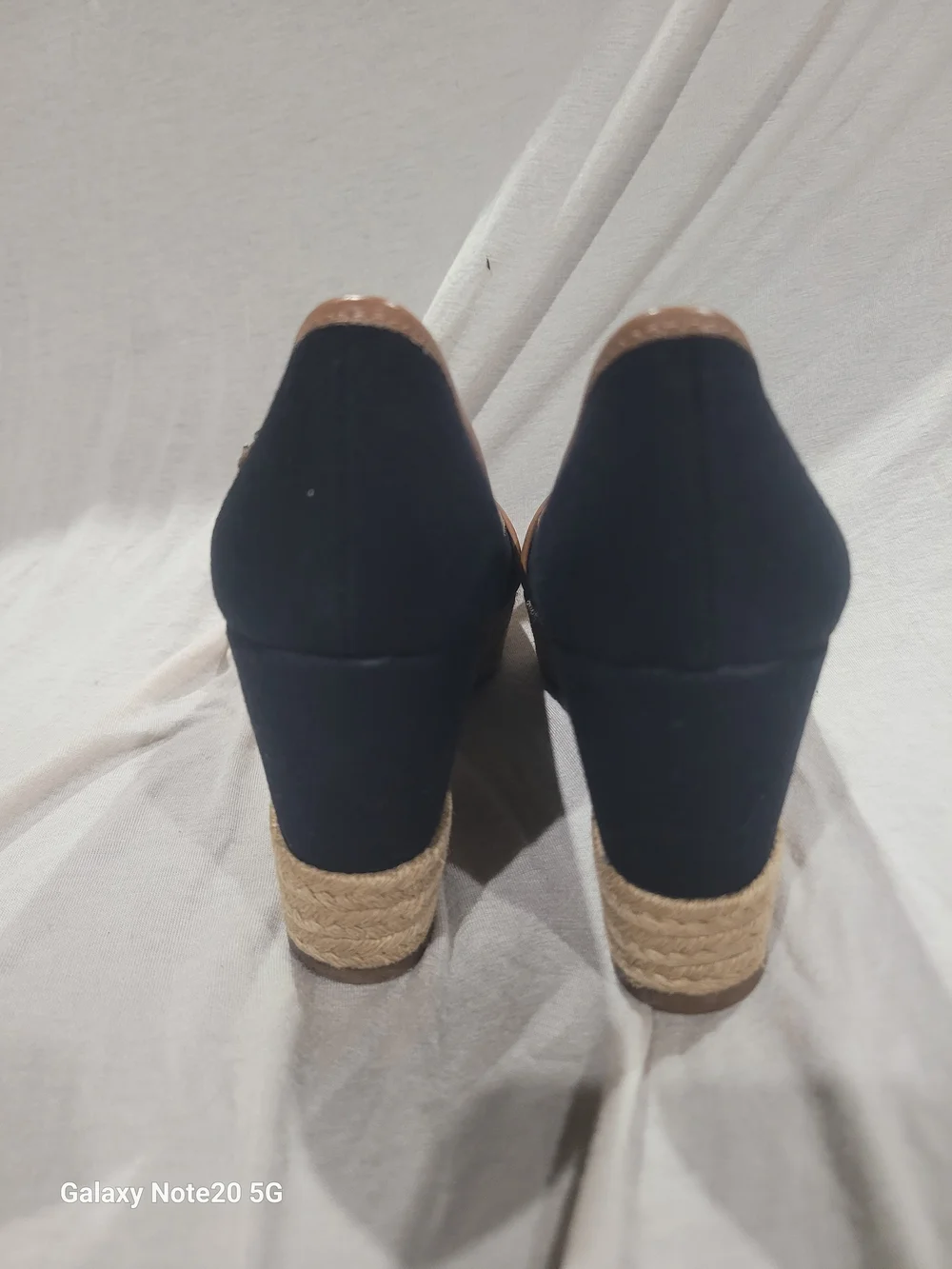 Tory Burch Black Tan Canvas Espadrille Wedge Sandals EUC 6.5